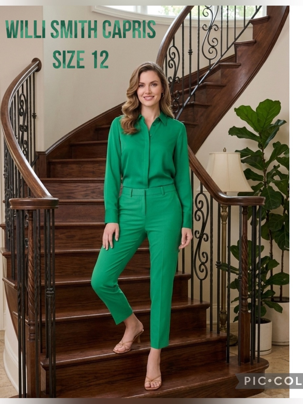 Willi Smith Vibrant Green Tailored Capris Pants Ladies Size:12 Pockets